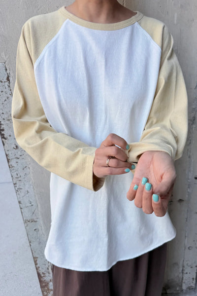 Heavy Cotton Raglan Long Sleeve Tee - White/Butter