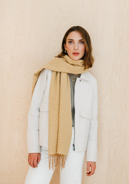 Lambswool Oversized Scarf in Buttermilk Chevron