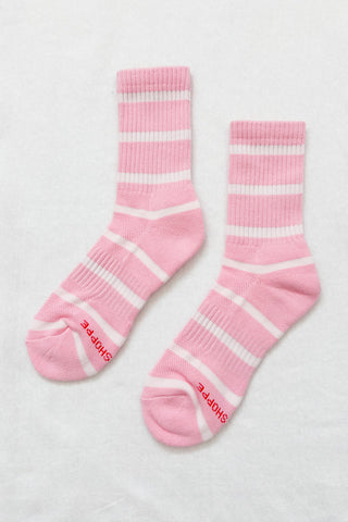 Striped Boyfriend Socks -  Pink