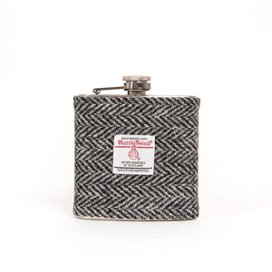 Harris Tweed Hip Flask - Black Herringbone