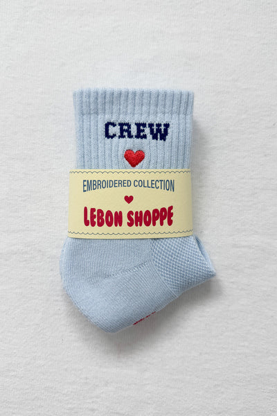 Embroidered Crew Socks - Sky Blue