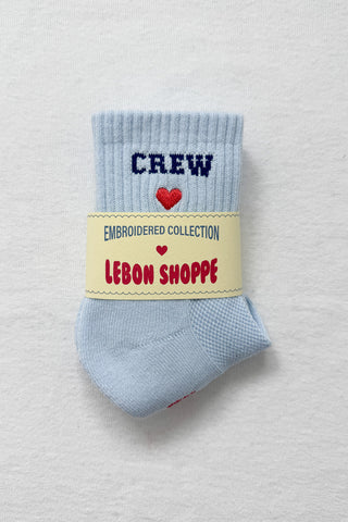 Embroidered Crew Socks - Sky Blue