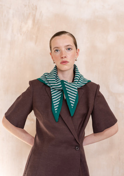 Merino Triangle Scarf - Green and Charcoal Stripe