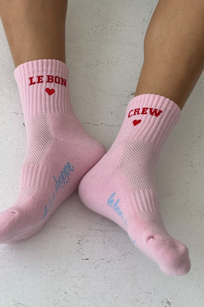Embroidered Crew Socks - Strawberry Milk