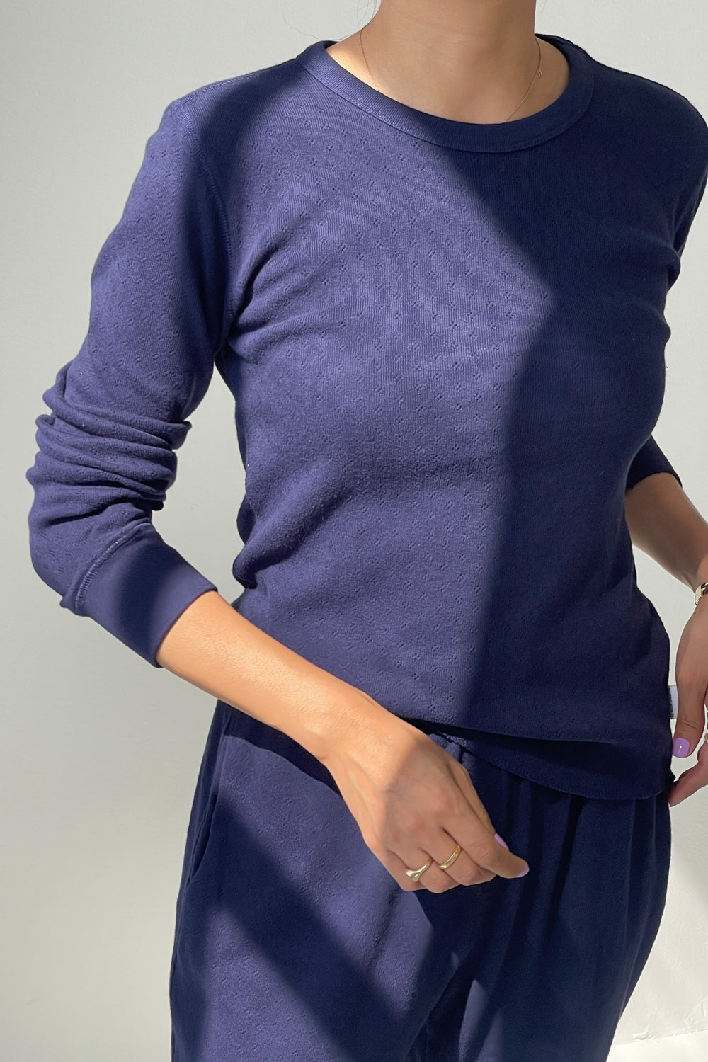 Pointelle Fundamental Tee - Navy