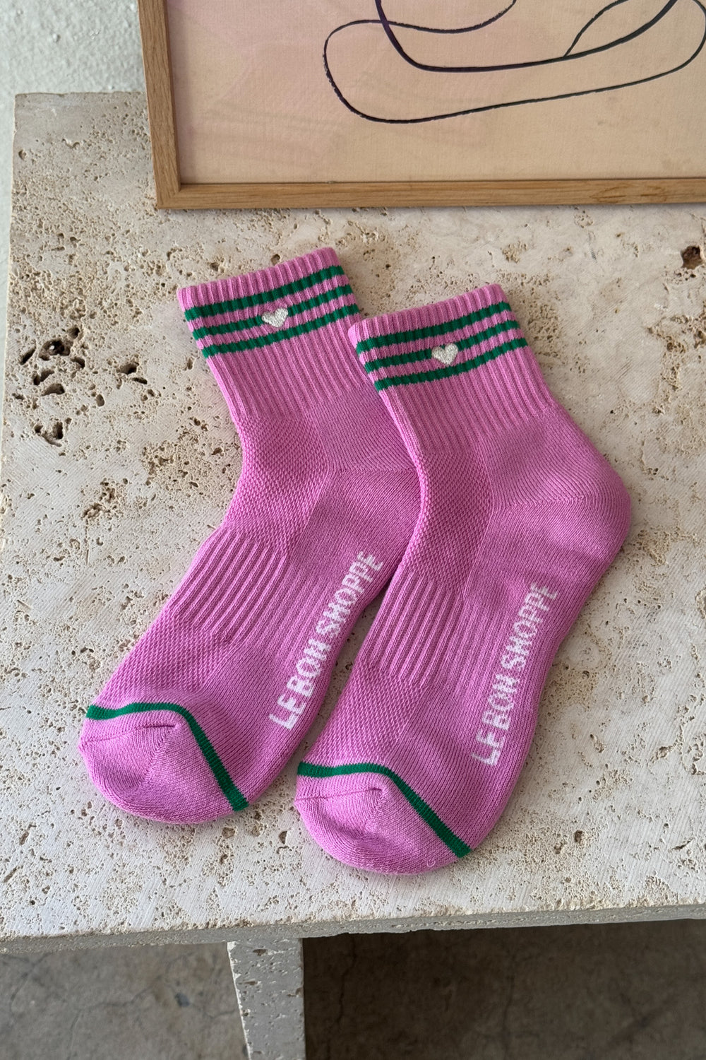 Embroidered Girlfriend Socks - ROSE PINK + HEART