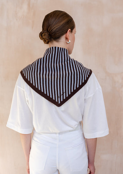 Merino Triangle Scarf - Brown and Blue Stripe