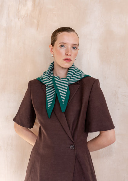 Merino Triangle Scarf - Green and Charcoal Stripe