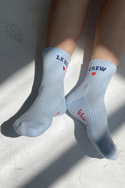 Embroidered Crew Socks - Sky Blue