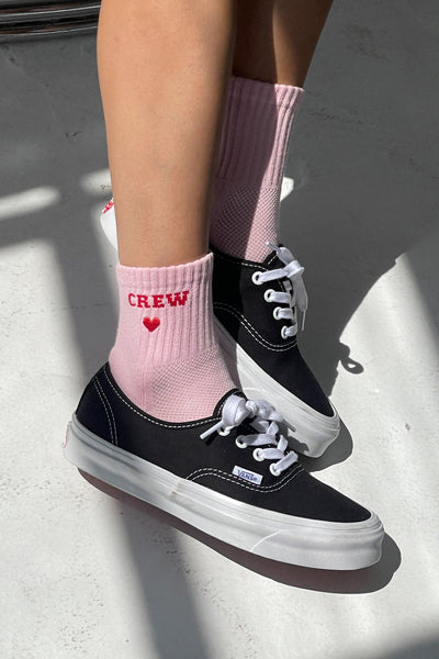 Embroidered Crew Socks - Strawberry Milk