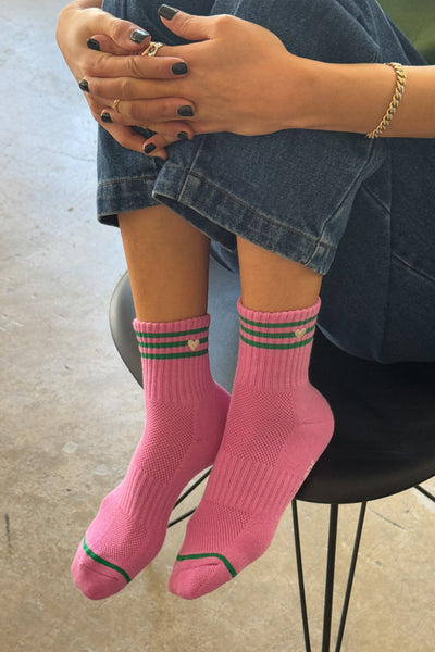 Embroidered Girlfriend Socks - ROSE PINK + HEART