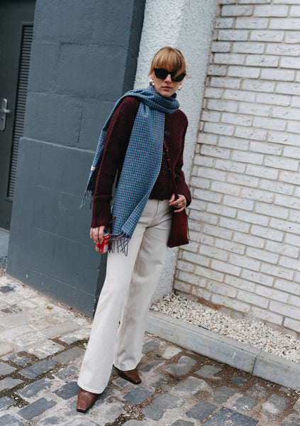 Lambswool Scarf in Blue Tweed Check