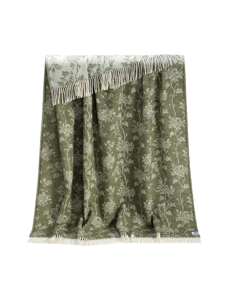 Roses Moss Green Recycled Wool Throw