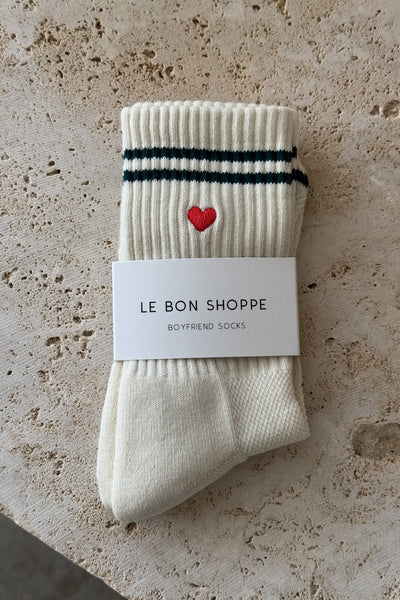 Embroidered boyfriend socks - PARCHMENT + HEART