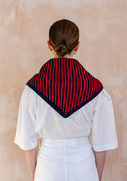 Merino Triangle Scarf - Navy and Red Stripe