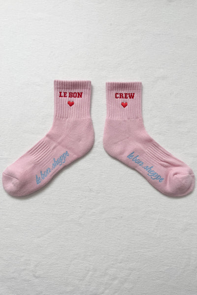Embroidered Crew Socks - Strawberry Milk