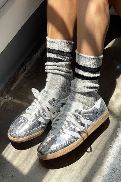 Cottage Varsity Socks - Light Grey Navy Stripe