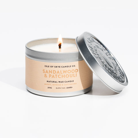 Sandalwood and Patchouli Tin Candle