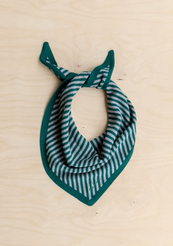 Merino Triangle Scarf - Green and Charcoal Stripe
