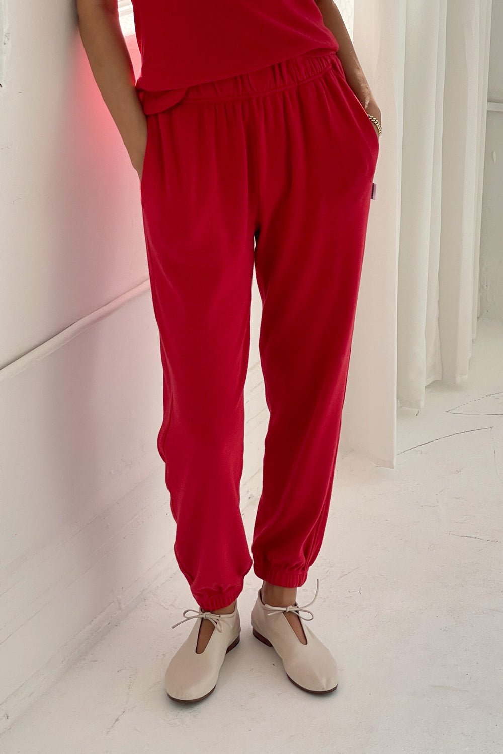 Pointelle Serene Joggers - Red Apple