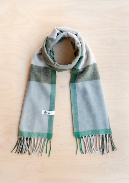 Lambswool Oversized Scarf in Green Block Check