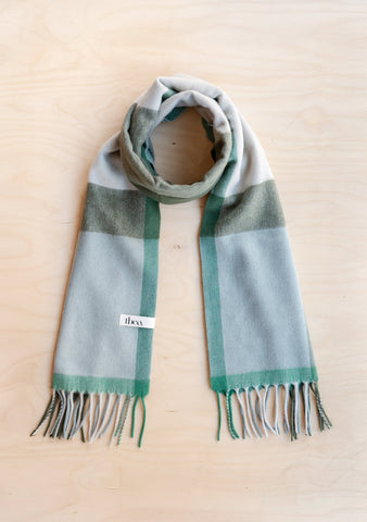 Lambswool Oversized Scarf in Green Block Check