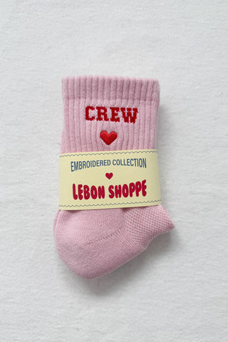 Embroidered Crew Socks - Strawberry Milk