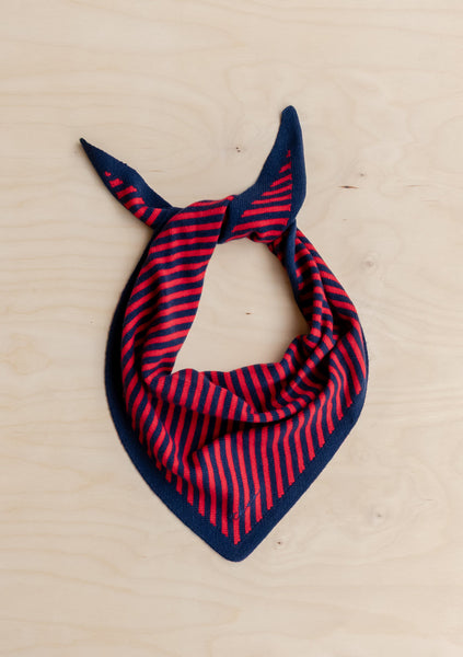 Merino Triangle Scarf - Navy and Red Stripe