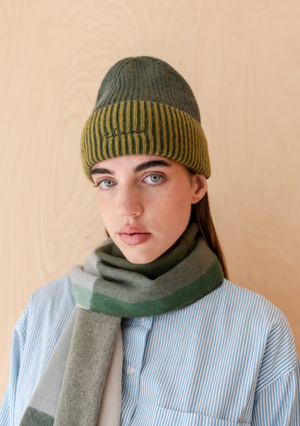 Cashmere Beanie Toque - Olive Two Tone