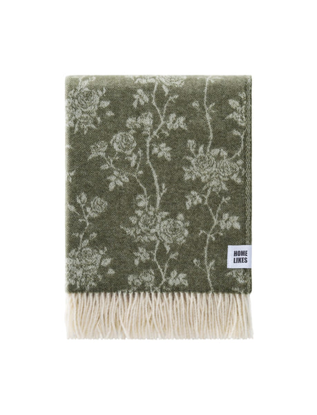 Roses Moss Green Recycled Wool Throw