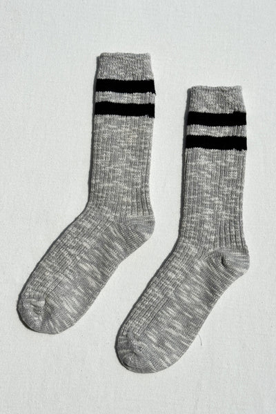 Cottage Varsity Socks - Light Grey Navy Stripe