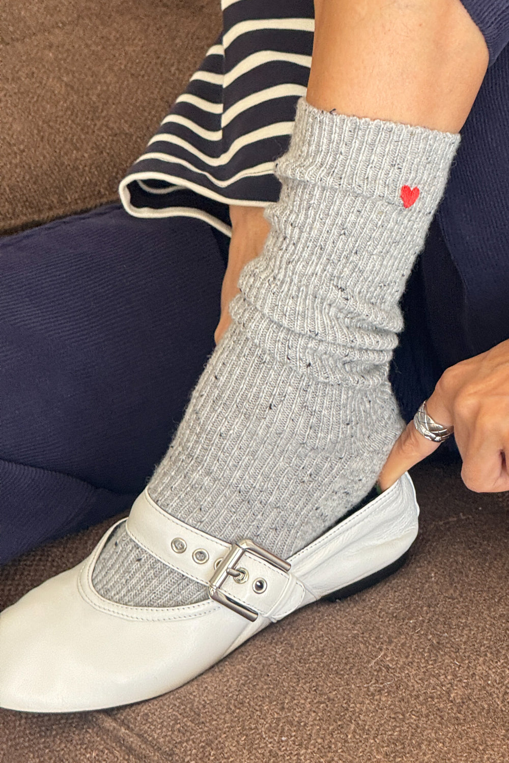 Embroidered Snow Socks - Cookies and Cream