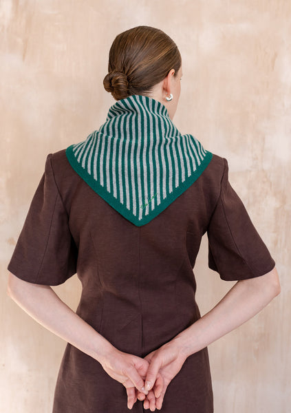 Merino Triangle Scarf - Green and Charcoal Stripe
