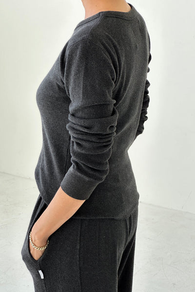 Pointelle Fundamental Tee - Charcoal