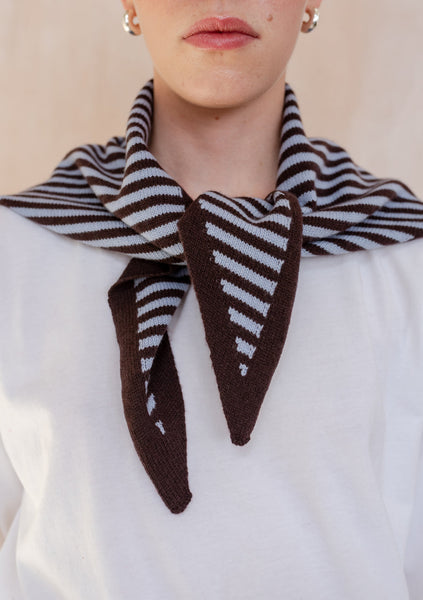 Merino Triangle Scarf - Brown and Blue Stripe