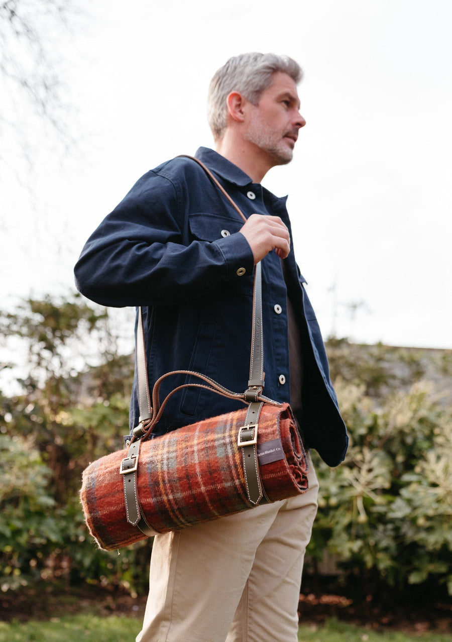 Leather Picnic Carrier with Shoulder Strap