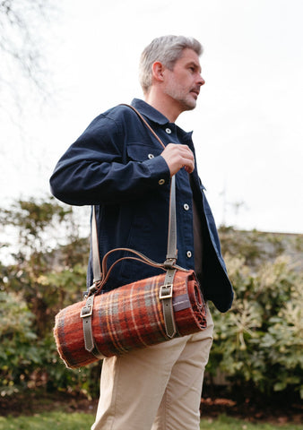 Leather Picnic Carrier with Shoulder Strap