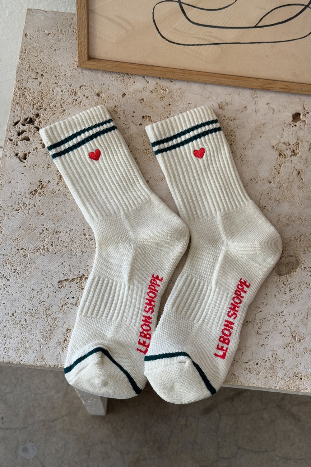 Embroidered boyfriend socks - PARCHMENT + HEART