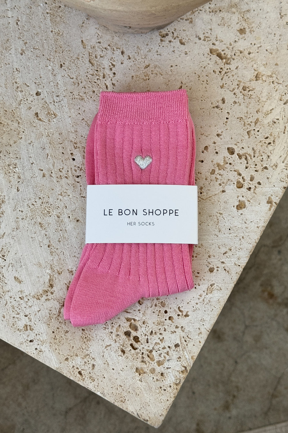 Embroidered Her Socks (MC cotton) - PINK WATER + HEART