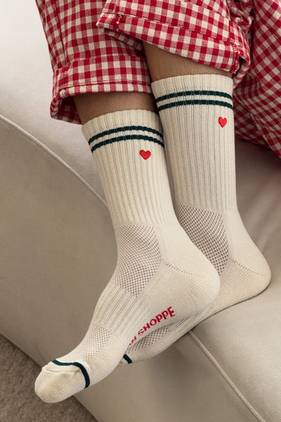 Embroidered boyfriend socks - PARCHMENT + HEART