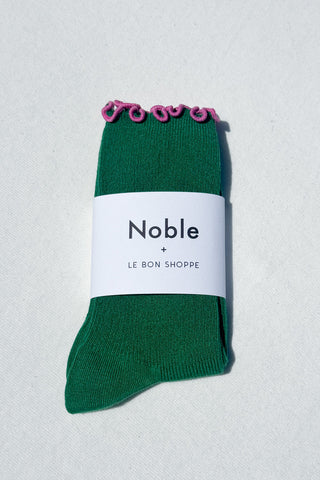 Ruffled Modal Socks - Spinach / Pink Edge