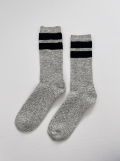 Grandpa Varsity Socks - Light Grey Navy Stripe
