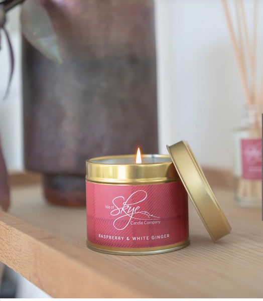 Raspberry and White Ginger Tin Candle