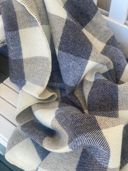 MacAusland’s Checked Throw - Navy with Cream and Grey Tweed